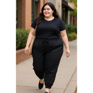 Womens Caslon Blac Linen Jogger Pants 18W Coastal Casual Linen Luxe Soft Utility